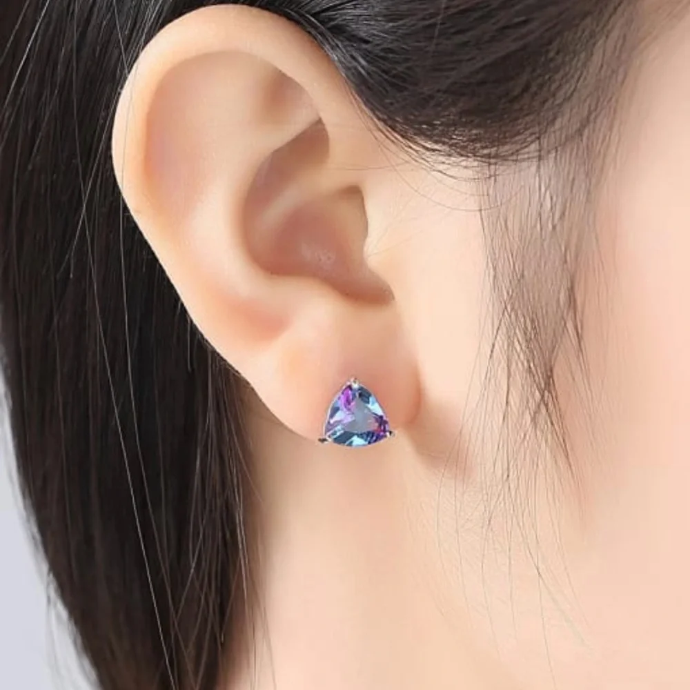 Solid Sterling silver Mystic Tourmaline Triangle earing